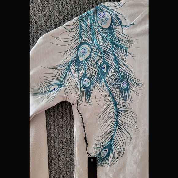 BNWT Y2K Women's Med BCBGMaxAzria Canvas Colored Bedazzled Blue Peacock Hoodie - Picture 9 of 12